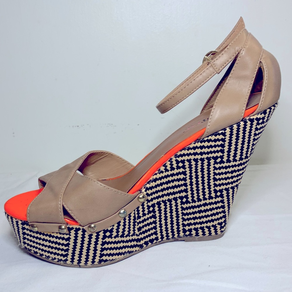 Neon Orange Nude Wedges